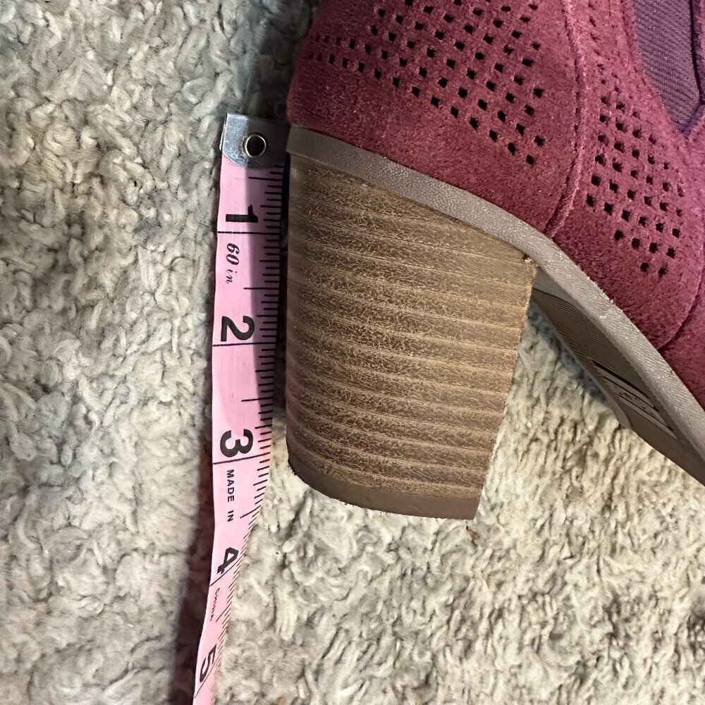 Toms Wide 6.5 Burgundy Red Open Toe Booties Suede Peep Toe Leather Majorca Open - Picture 10 of 10